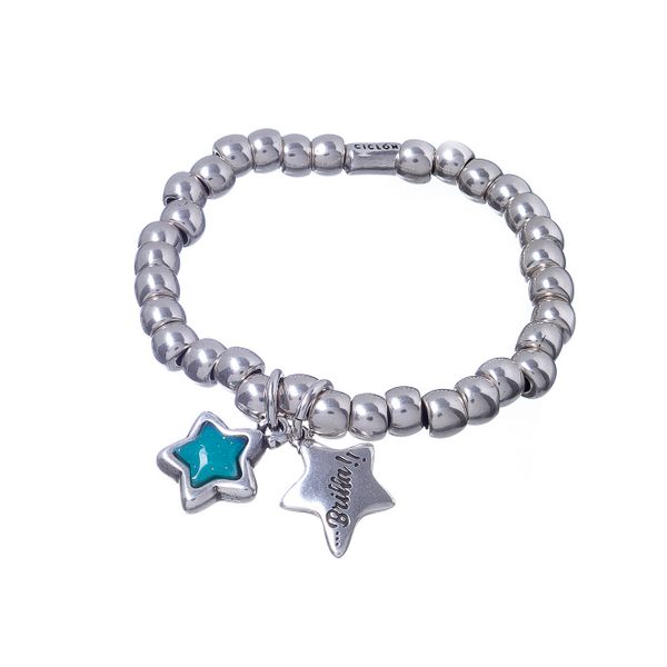 Браслет Ciclon, Lluvia de estrellas, стрейч, со звездами, с мерающим муранским стеклом, CN-222102 (бирюзовый)