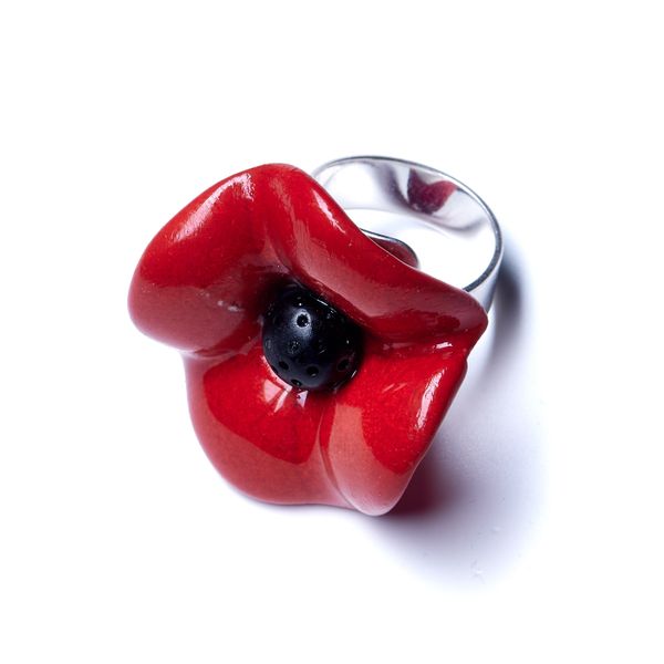 Кольцо CERASELLE, Coquelicot, разъемное, маленький красный мак из керамики, CRL19-RF2