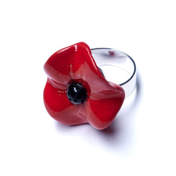 Кольцо CERASELLE, Coquelicot, разъемное, большой красный мак из керамики, CRL19-RF3
