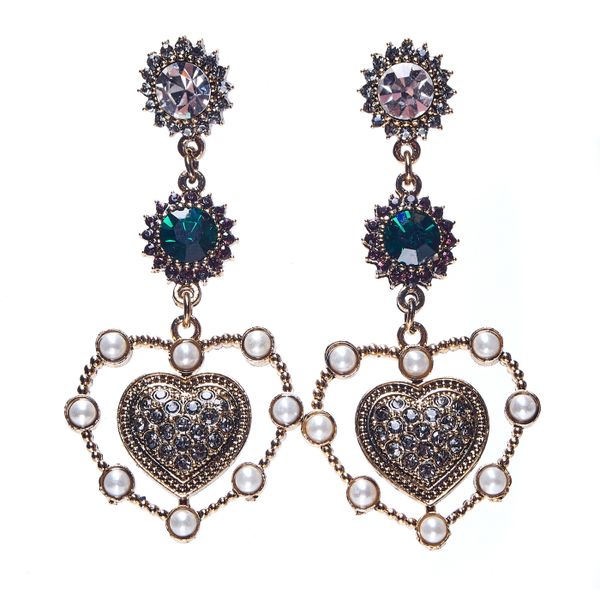 Серьги Moon Paris, Vintage, подвески сердца с кристаллами Swarovski и жемчугом, MV-1811-014 (золотистый)