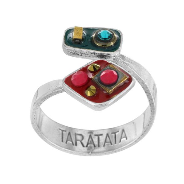 Кольцо TARATATA, Pile ou face, незамкнутое, с цветной смолой, бусинами, кристаллами и стразами, TT-W22-21410-10M (серебристый)